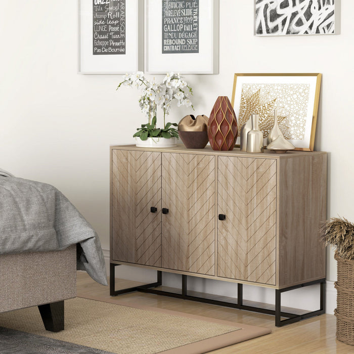 HOMCOM Modern Sideboard, Buffet Cabinet with Adjustable Shelves, Oak