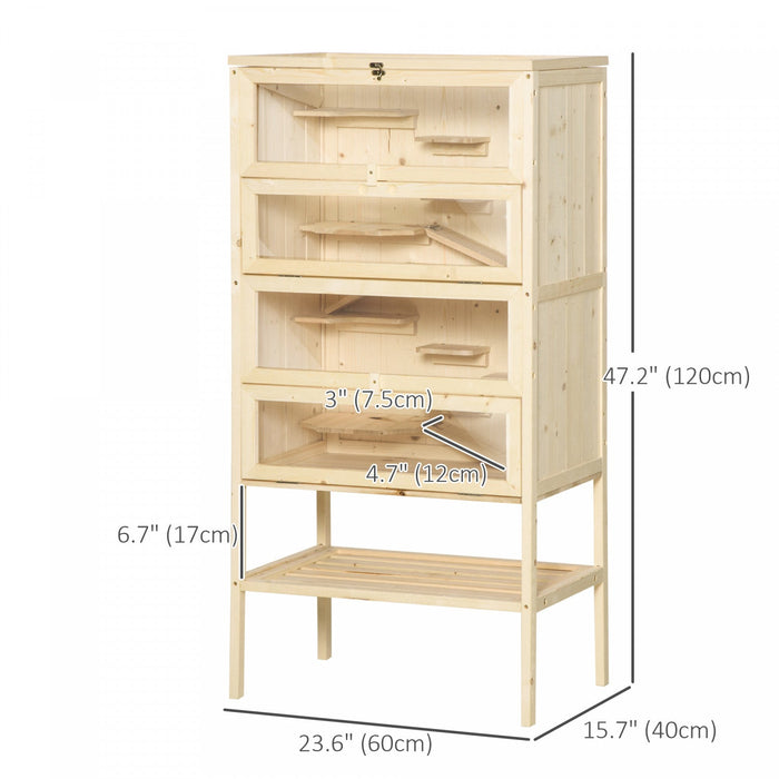 Pawhut Fir Wood Hamster Cage Mouse Rats Small Animals Play House Exercise Activity Center, 47\"h
