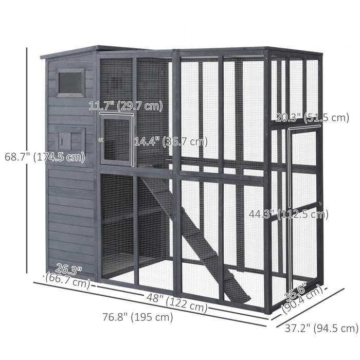 Pawhut Large Catio Outdoor Cat Enclosure Weatherproof Cat House With Cat Condo, Indoor Wooden Cat Ca