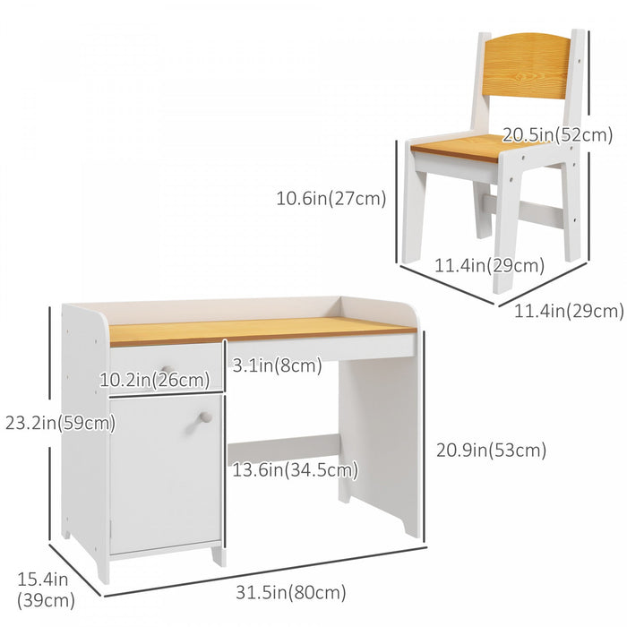 Qaba Kids Desk And Chair Set For 3-6 Year Old With Storage Drawer, Study Table And Chair For Childre