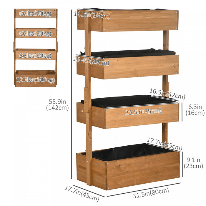 Outsunny 4-tier Raised Garden Bed, Vertical Elevated Planter Rack With Non-woven Fabric, Wooden Rais