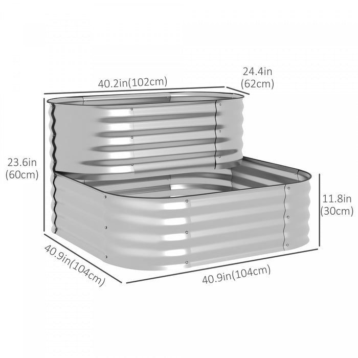 Outsunny 2-tier Raised Garden Bed Kit, 3.4x3.4x1ft Outdoor Galvanized Planter Box With Safety Edging