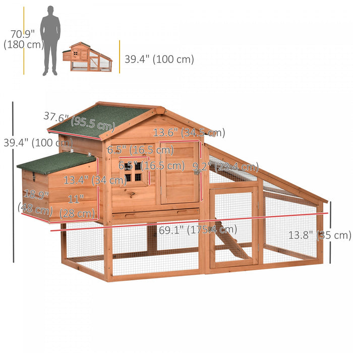 Pawhut 69\" Chicken Coop Wooden Hen House Rabbit Hutch Poultry Cage Pen Outdoor Backyard With Outdoor