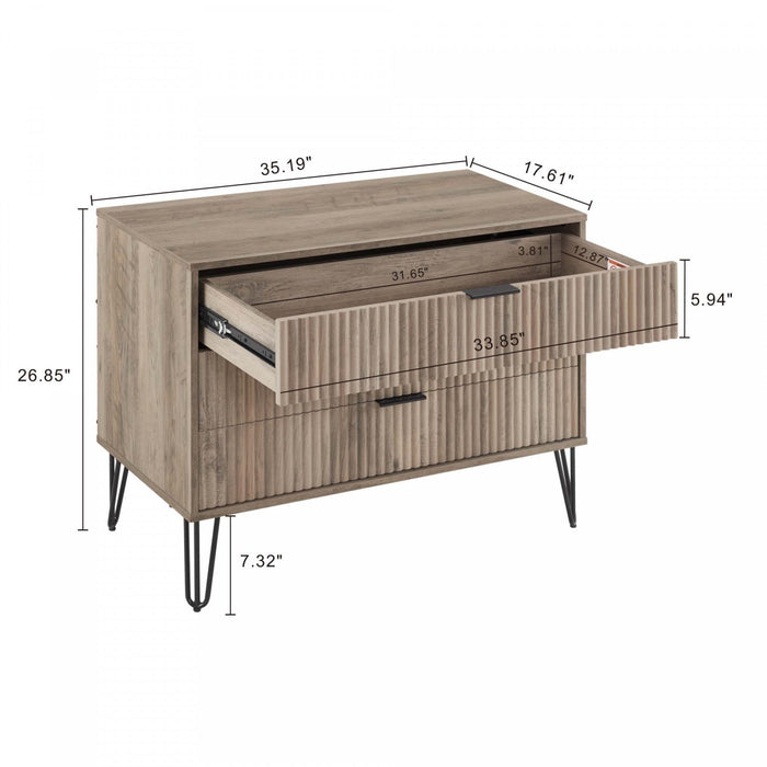 Dumbo Modern 35\" Fluted Dresser in Rustic Gray (3-Drawer) 