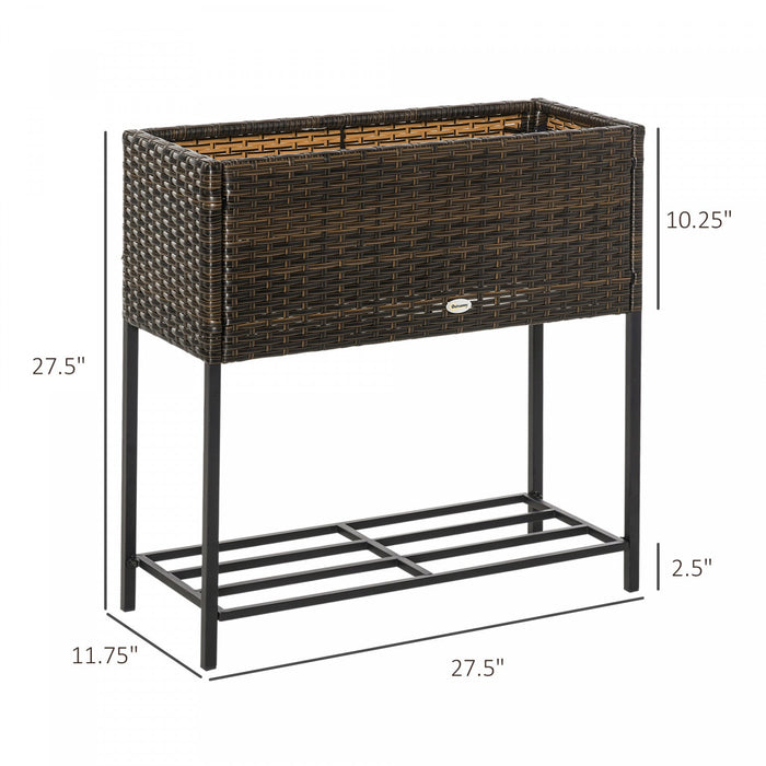 Outsunny Elevated Rattan Raised Garden Bed With Tool Storage Shelf