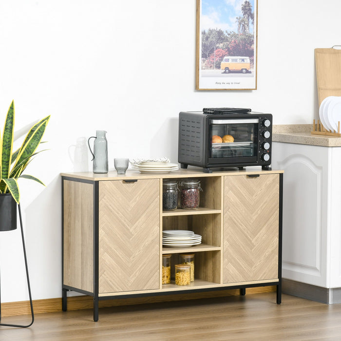 HOMCOM Sideboard Storage Cabinet with Adjustable Shelves Oak Tone