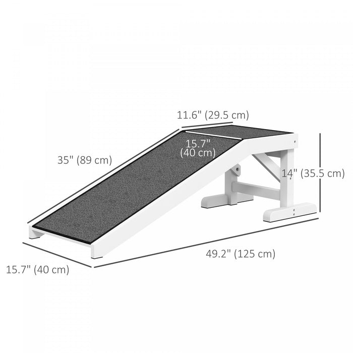 Pawhut Pet Ramp Bed Steps For Dogs Cats Non-slip Carpet Top Platform Pine Wood 49\"l X 16\"w X 14\"h Wh