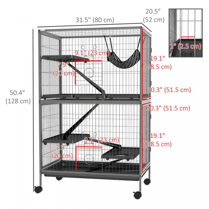 Pawhut 5-tier Rolling Small Animal Cage, Deluxe Guinea Pig Cage, Ferret Cage For Mink Chinchilla Kit
