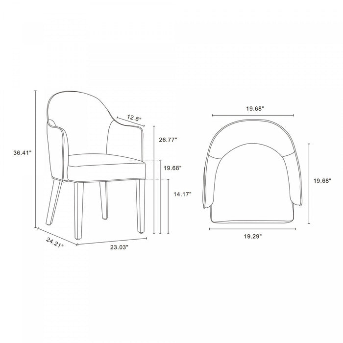 Hillman Modern Wood Vegan Leather and Velvet Armchair in Light Gray Dining Chair 