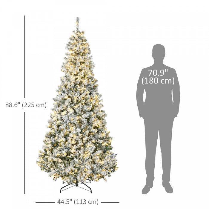 Homcom 7.5ft Snow Flocked Artificial Christmas Tree With Lights