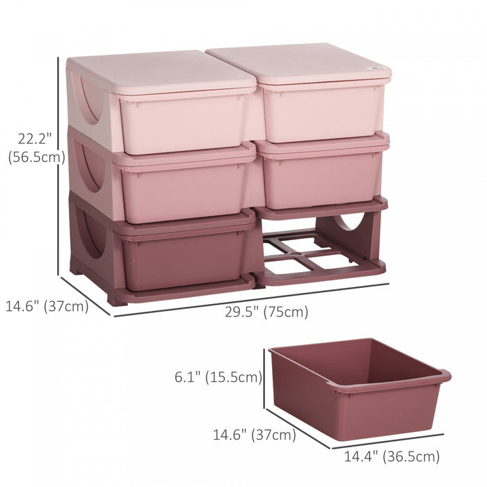 Qaba Kids Toy Storage Organizer With 6 Plastic Bins, 3 Tier Drawer Chest Utility For Kids Bedroom Nu