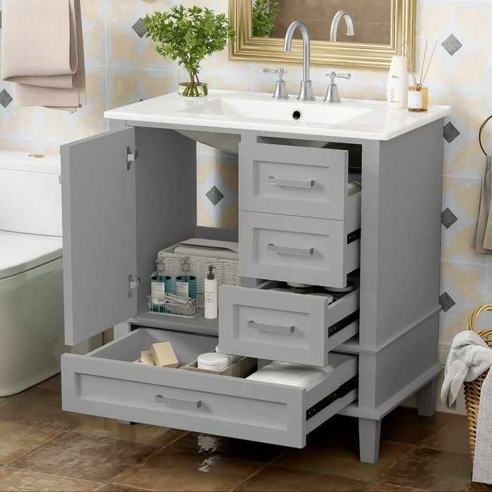 Katherine 30\" Solid Wood Bathroom Vanity With Sink Combo - Grey 