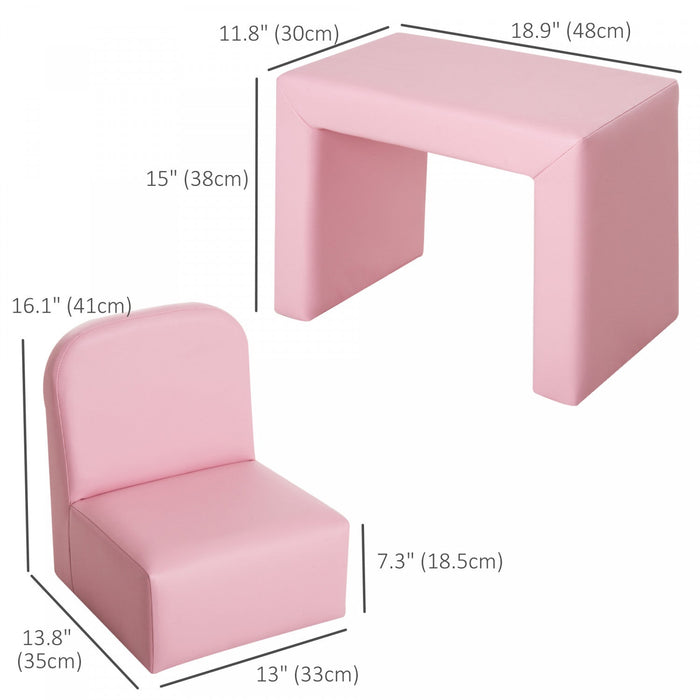 Qaba 2 In 1 Kids Sofa Set, Toddler Sofa With Table And Chair, Baby Sofa Chair Armchair For 3-9 Years