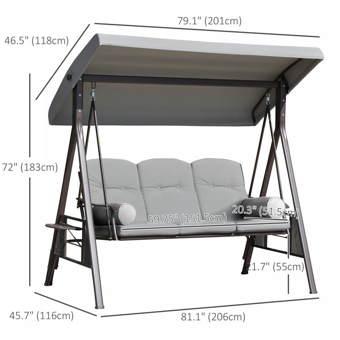 Outsunny 3 Seater Porch Swing Heavy Duty Outdoor Swing Chair Outdoor Lounge Hammock Cushioned Seat W