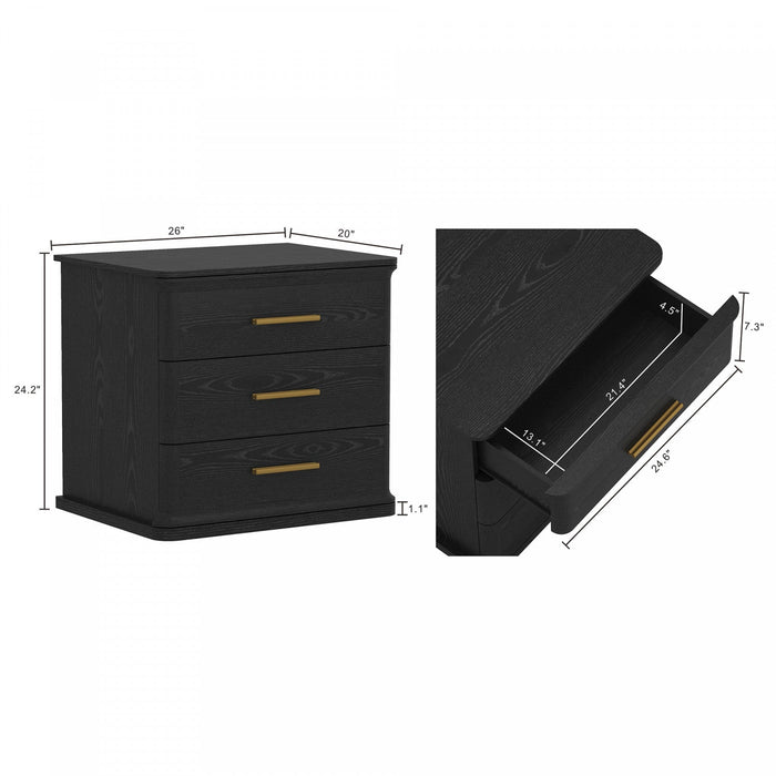 Clifford Traditional Nightstand in Black (3-Drawer) 