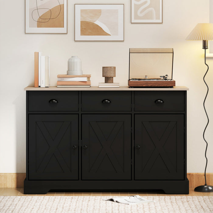 HOMCOM 46.5" Sideboard Buffet Cabinet with 3 Barn Doors and 3 Drawers Black
