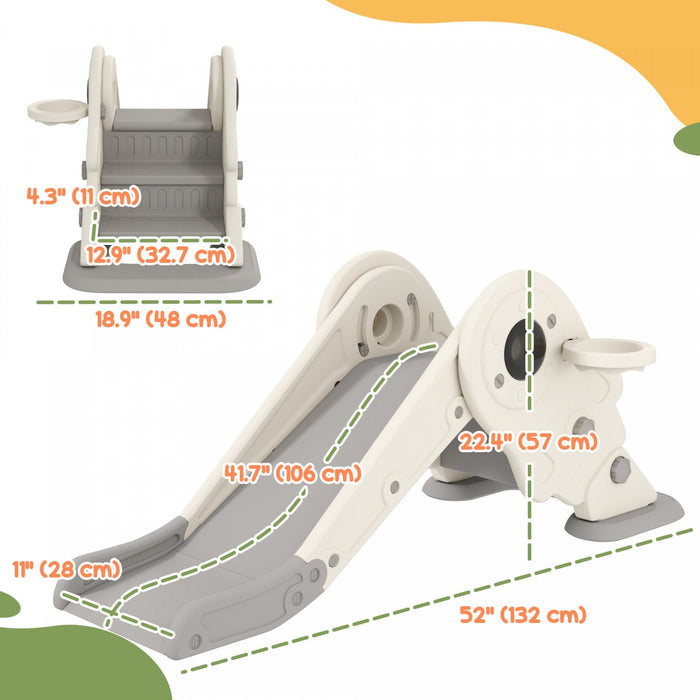 Qaba 3 In 1 Toddler Slide, Foldable Kids Slide With Basketball Hoop, Climber, Anti-slip Steps, Space