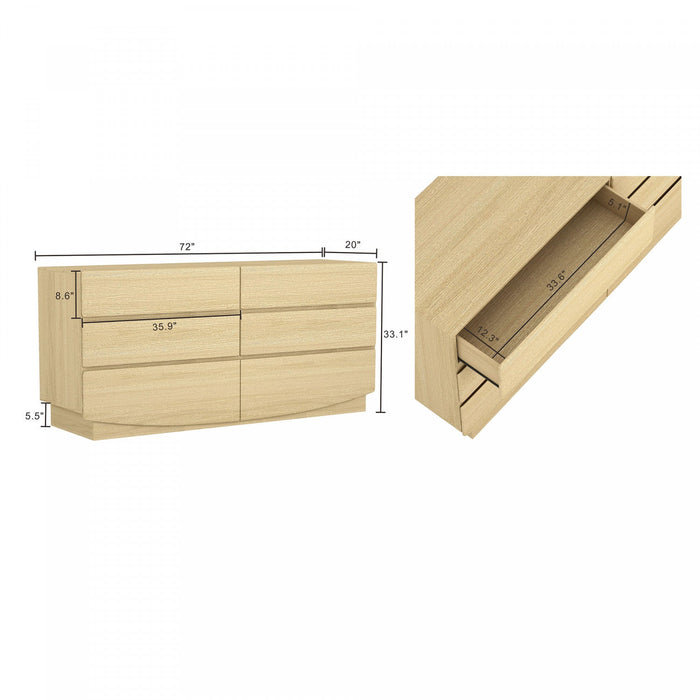 Ardea Contemporary 72\" Dresser in Natural Oak (6-Drawer) 