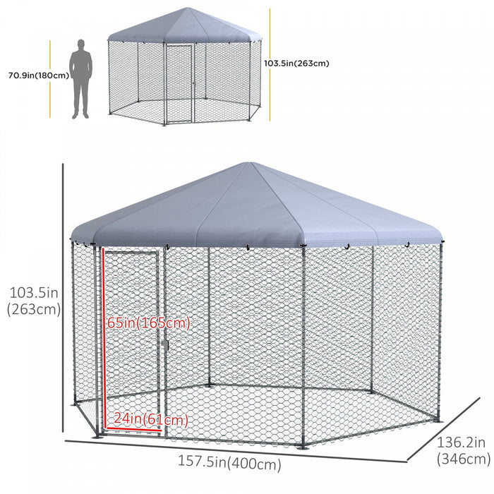 Pawhut 13.1' X 11.4' Chicken Coop, Large Chicken Run With Cover For Outdoor Backyard, Metal Poultry 