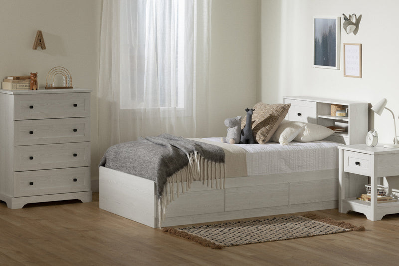 Hazen Mates Bed With 3 Drawers And Headboard Set White Pine - South Shore Twin Bed