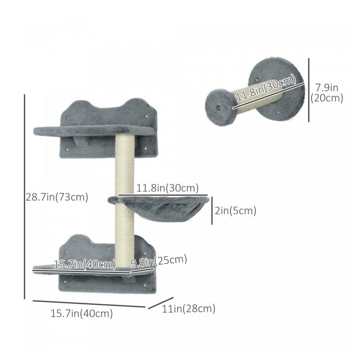 Pawhut 4pcs Cat Wall Shelf With Scratching Posts, Hammock, Setps, Platforms, Cat Shelves For Relaxin