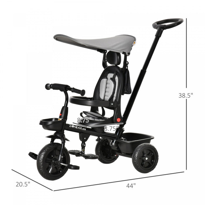 Qaba Kids Tricycle 4 In 1 Trike With Reversible Angle Adjustable Seat Removable Handle Canopy Handra
