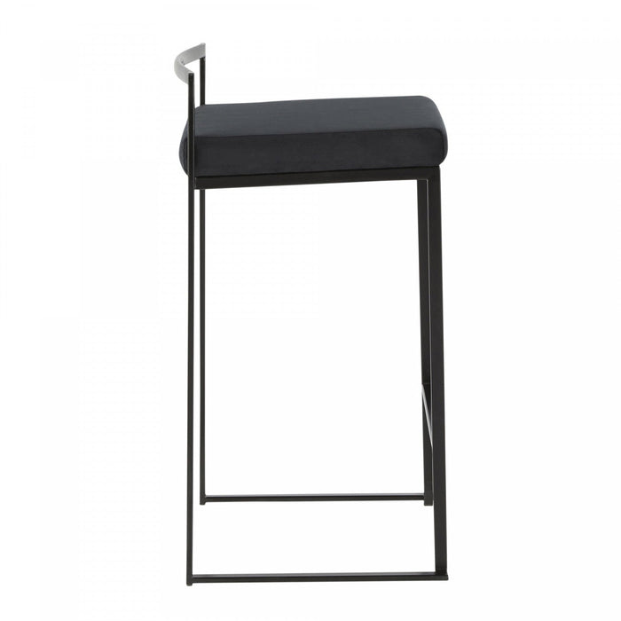 LumiSource Fuji Black Velvet Contemporary Stackable Counter-Height Stool - Set of 2