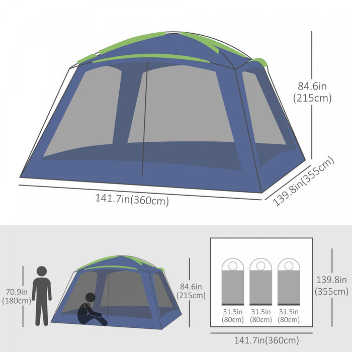 Outsunny 12' X12' X 7' 5-8 Persons Portable Outdoor Camping Tent Water Resistant Shelter Hiking Pop 