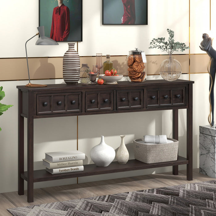 Michael Solid Wood Console Table For Entryway With Storage Drawers And Bottom Shelf - Brown 