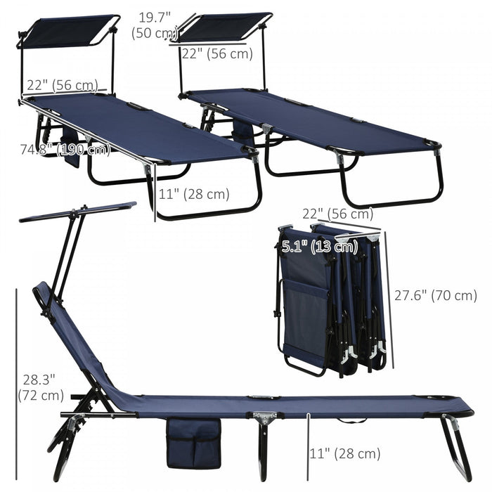 Outsunny 2 Piece Folding Chaise Lounges With Adjustable Backrest, Blue