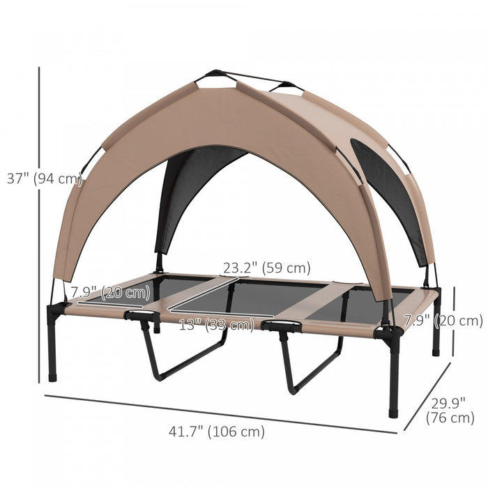 Pawhut Elevated Dog Bed With Canopy, Cooling Dog Cot Bed For Camping, Portable Raised Pet Cot With W