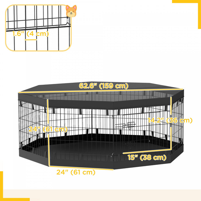 Pawhut Dog Playpen, 8 Panels Foldable Dog Pen With Waterproof Bottom Pad, Sunproof Top Cover, 24\"h D