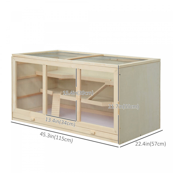 Pawhut Wooden Hamster Cage, Mouse Mice Rat Cage Small Animal Cage, 3 Tier Exercise Play House With S
