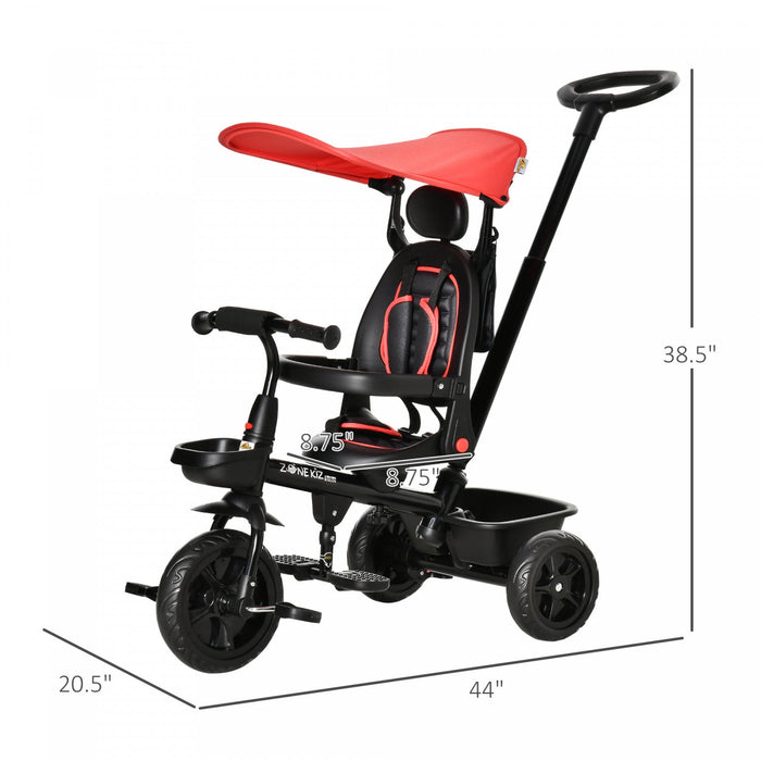 Qaba Kids Tricycle 4 In 1 Trike With Reversible Angle Adjustable Seat Removable Handle Canopy Handra