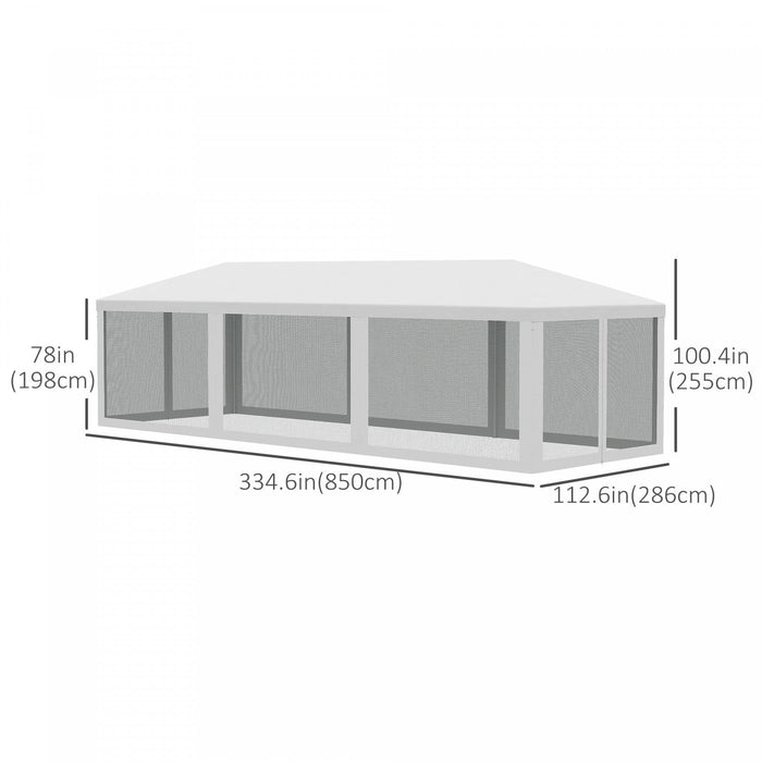 Outsunny 10' X 28' Party Tent Outdoor Canopy Garden Sun Shade With 8 Mosquito Mesh Netting And Zippe