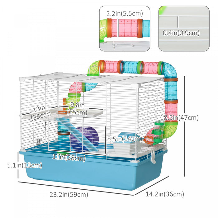 Pawhut Hamster Cage, Small Animal House, 3-level Guinea Pig Cage Gerbil Haven, Tunnel Tube System, W