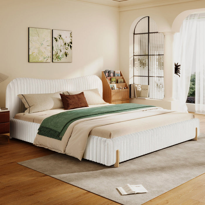 Luna Upholstered Bed with Plush Headboard,King Size - White 