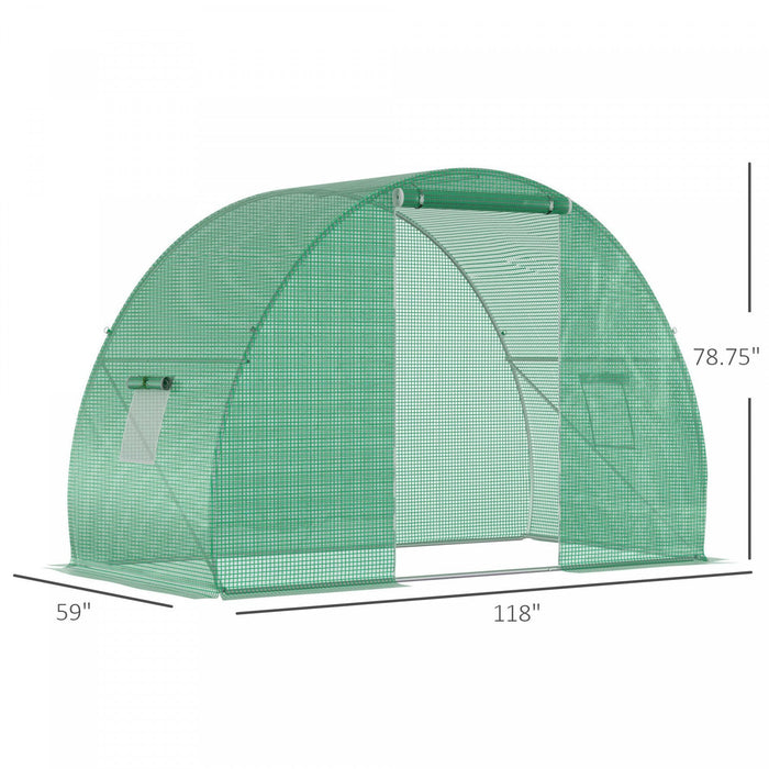 Outsunny 5'x10'x7' Tunnel Greenhouse Outdoor Walk-in Hot House With Roll-up Windows And Zippered Doo