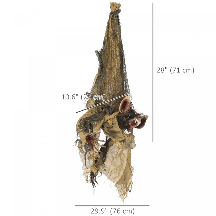 Outsunny 28" Animated Scare Prop Hanging Bat, Indoor Halloween Decorations