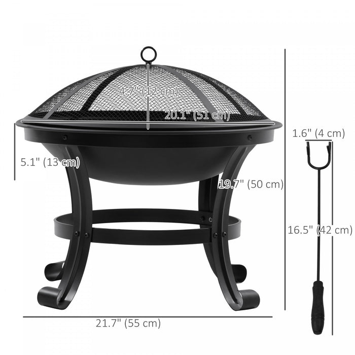Outsunny Outdoor Fire Pit, Wood Burner With Screen And Poker, Black