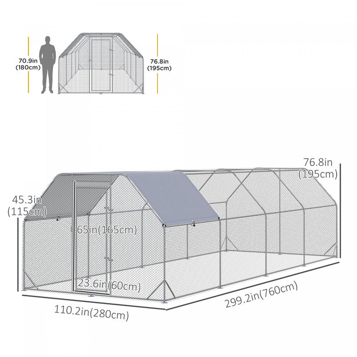 Pawhut Chicken Run, Galvanized Large Metal Chicken Coop Cage, Walk-in Enclosure Poultry Hen Run Hous