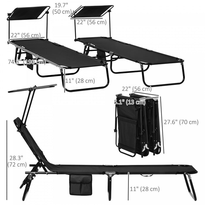 Outsunny 2 Piece Folding Chaise Lounges With Adjustable Backrest, Black