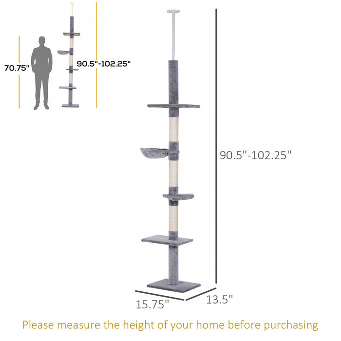 Pawhut 8.5ft Cat Climbing Tree 5-tier Kitty Activity Center Floor-to-ceiling Cat Climber Toy With Sc