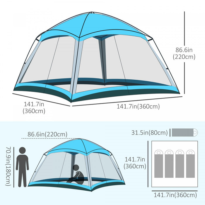 Outsunny Screen House, 8 Person Camping Tent, Dome Tent With Carry Bag And 4 Mesh Walls For Hiking, 