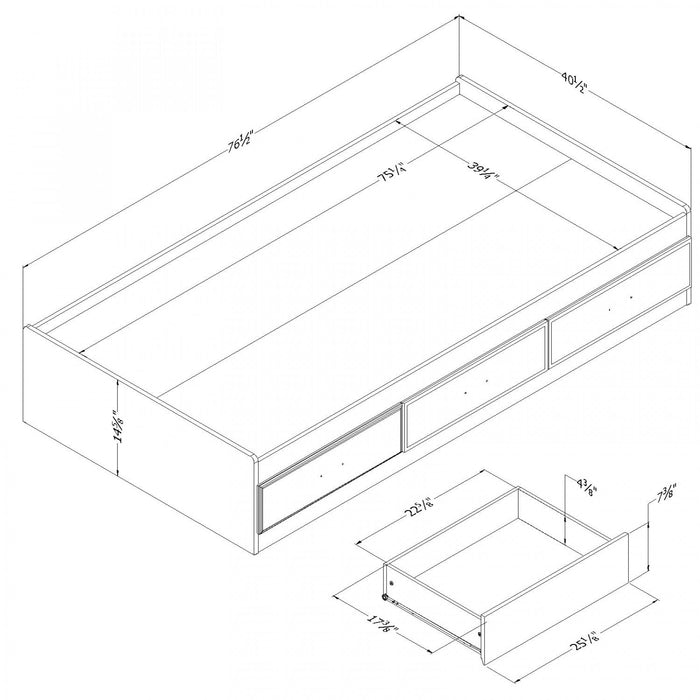 Fynn Twin Mates Bed With 3 Drawers - Winter Oak 