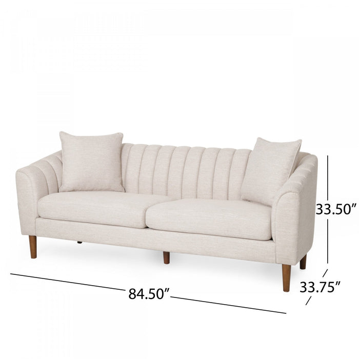 Taylor 84.5\" Linen-look Fabric Condo Size Sofa With Wood Legs - Beige White 