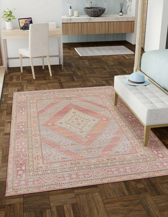 Poppy Traditional 5'3\" x 7'3\" Area Rug in Pink Indoor Area Rug 