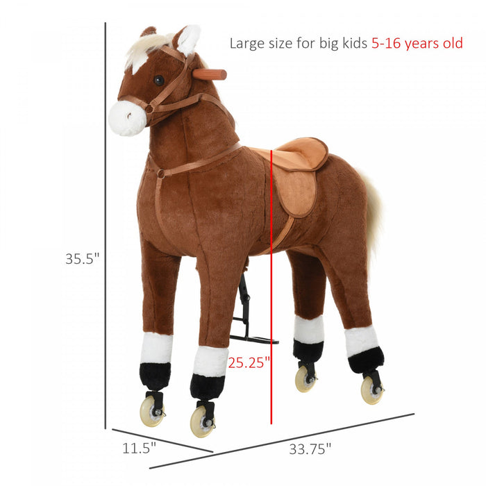Qaba Kids Rocking Horse Walking Horse With Wheels, Large Size Moving Hobby Horse Ride On Toy Gift Fo