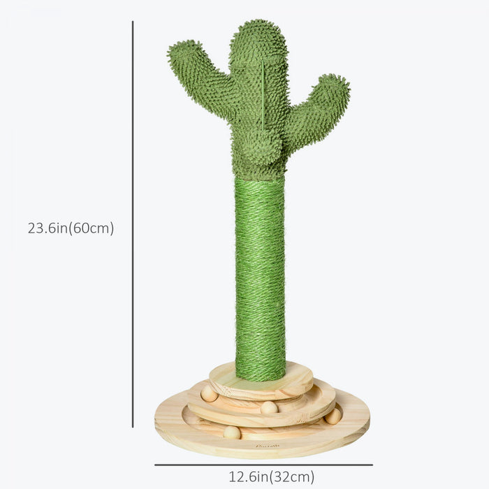 Pawhut Cat Scratching Post, 23.6\" Cactus Scratching Post, Nature Sisal Cat Scratcher With Two Intera