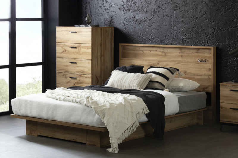 Musano Platform Bed And Headboard Set Nordik Oak - South Shore Queen Bed
